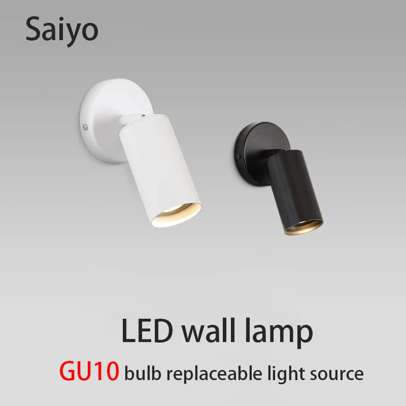 

Bedroom Bedside Wall Lamp Simple Modern Led Spotlight GU10 Bulb Reading Light Nordic Spot For Home Room Hotel Decor White Black