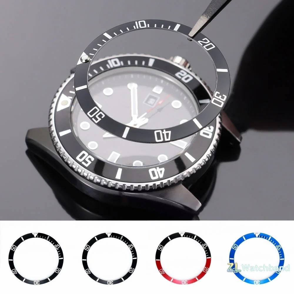 Flat Luminous Ceramic Alloy Watch Bezel Insert for Rolex Submariner Water Ghost Watch Cases Movement Watch Ring Parts 37mmx31mm