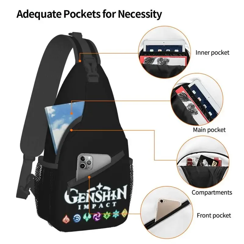 Genshin Impact Logo 22 Sling Bags Men Fashion Anime Game Shoulder Crossbody Chest Backpack Travel Hiking Daypack