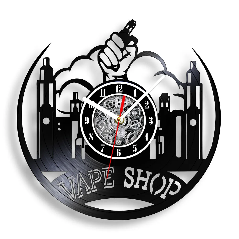 Vape Shop Vinyl Record Wall Clock Home Bar Man Cave Decor Smoke Business Tobacco Shop Vaporizer Store Display Sign Wall Clock