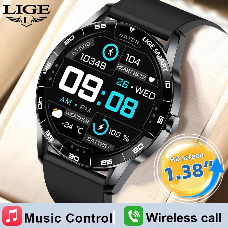 LIGE Outdoor Sports Fitness Smart Watch For Men 1.38 Inch Screen Bluetooth Calling Waterproof Watches Blood Oxygen Reloj Hombre