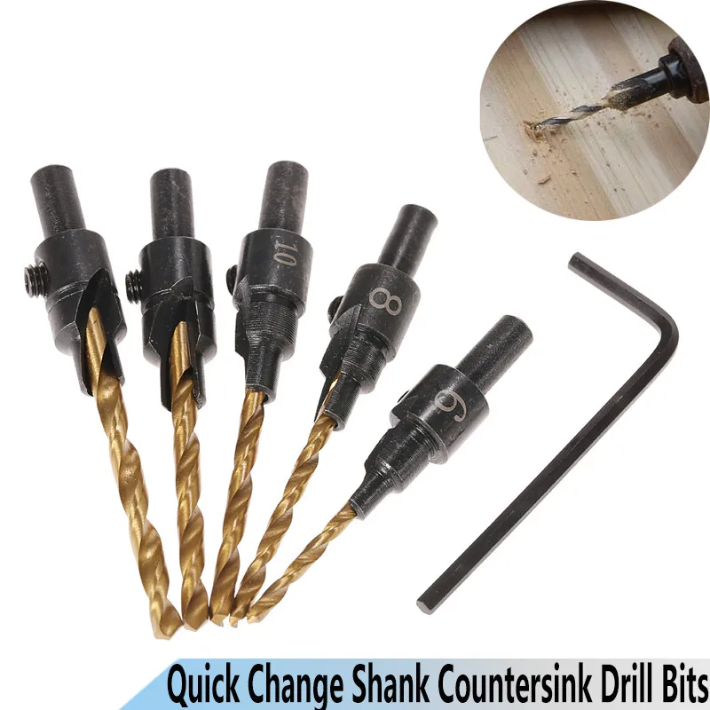 4/5pcs set HSS Woodworking Countersink Drill Bit Set 1/4 Quick change Hex Shank Screw Carpentry Reamer Chamfer Mill