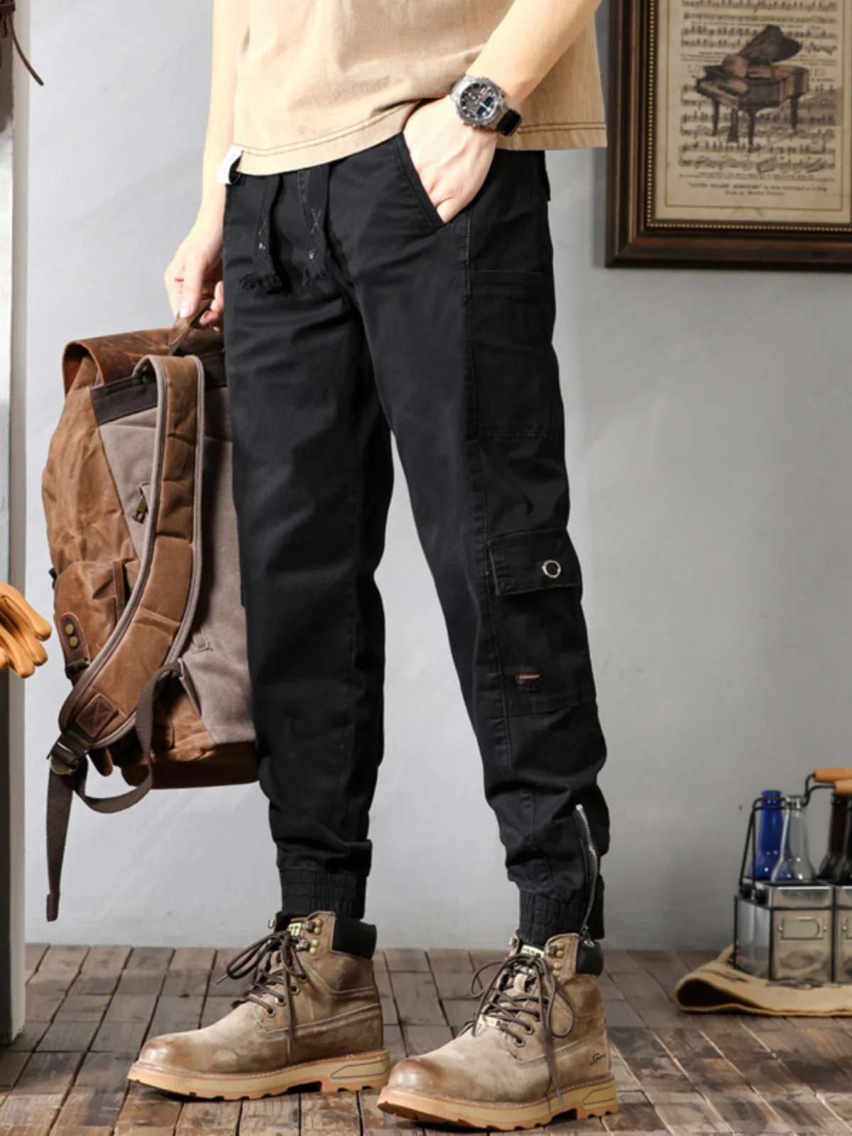 

American High Street Workwear Casual Pants Men's Spring Autumn Slimming Trendy Brand Cuffed Zipper Versatile Sports Long Trou...