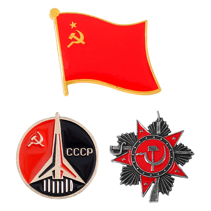 Soviet Flag Brooch Socialism Sign Badge USSR Symbol Badge Patriotism Red Star Victory Day Lapel Pins Icon Memorial Day Brooch