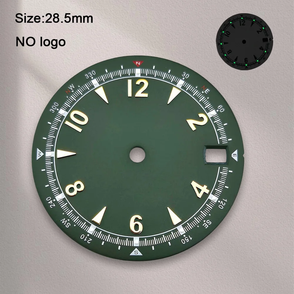 High-Quality 28.5 mm No Logo Blank Dial For NH35 Movement Green Luminous Custom Logo Watch Dials Hands Accessories Repair Tools