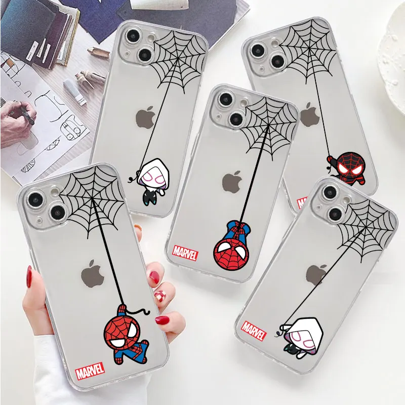 Cute Marvel Spiderman Phone Case for Xiaomi Redmi Note 11 10 Pro 10C 10S 8 7 9S 11S 9A 9C 9T 11T 9 K40 8T Clear Soft TPU Funda