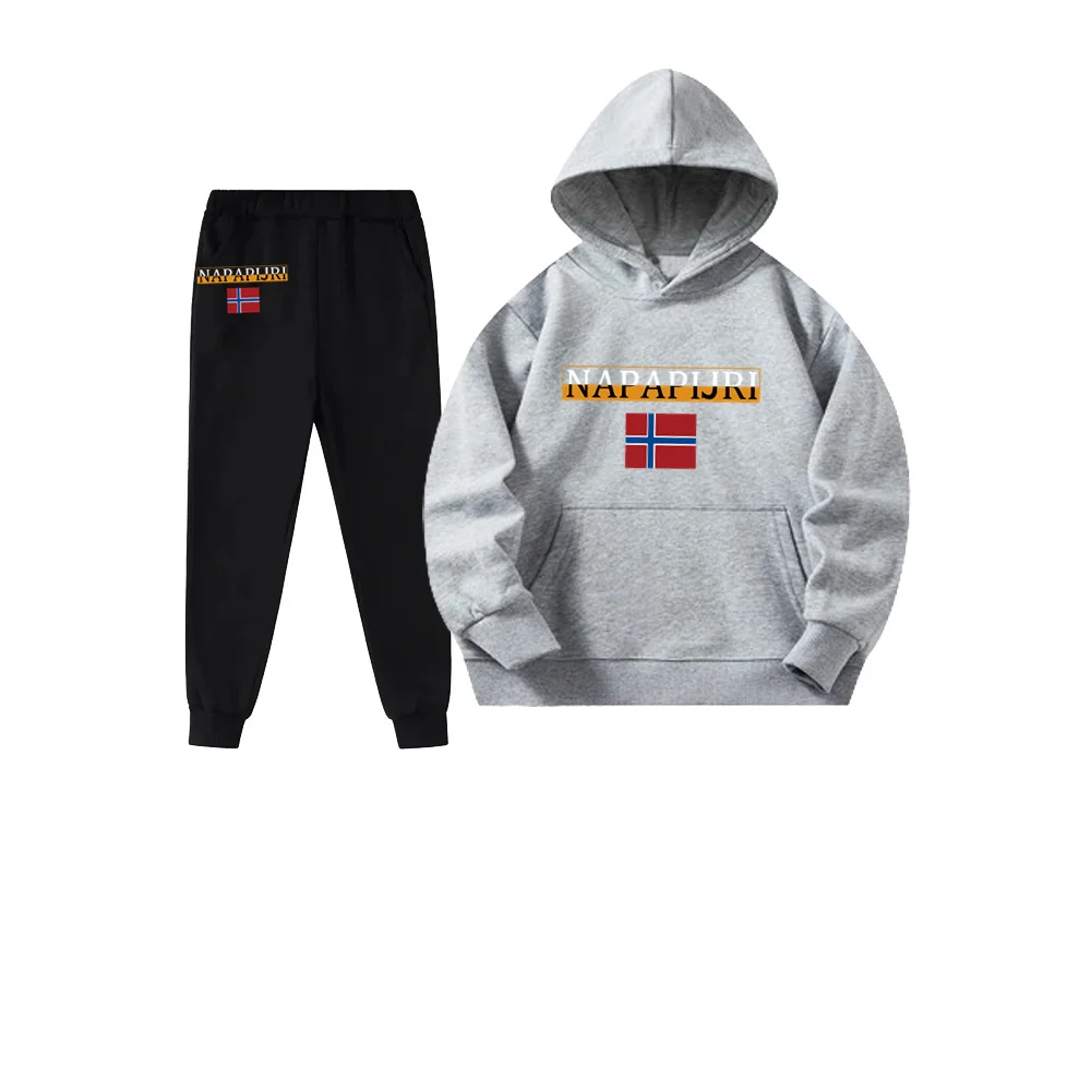 

Модный принт 2024, детский повседневный костюм, спортивный весенне-осенний пуловер + штаны, толстовка с капюшоном, одежда унисекс для детей старшего возраста