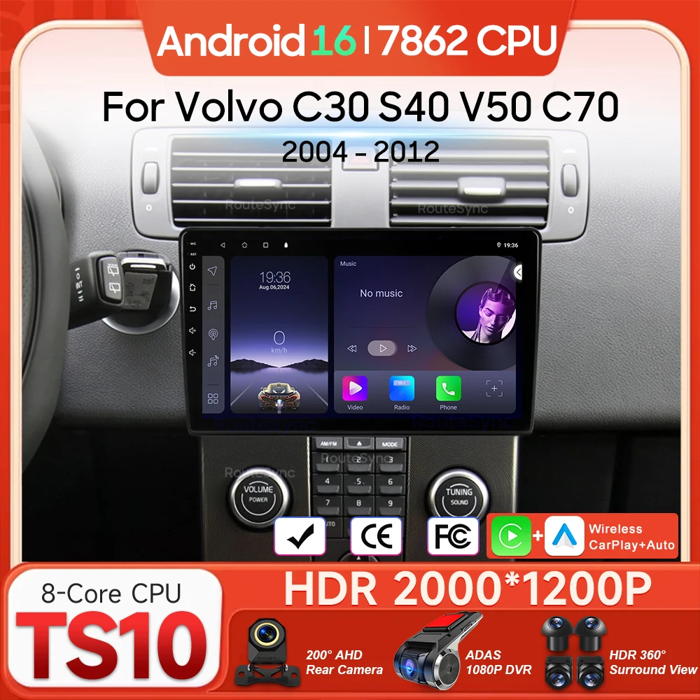For Volvo C30 S40 V50 C70 2004 - 2012 Android Car Multimedia Player Wireless Carplay Auto Head Unit Radio Video Navigation GPS