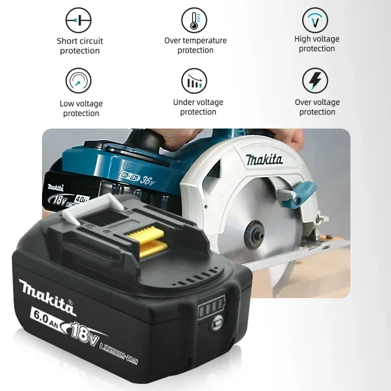 Makita original 18V 6.0Ah rechargeable battery, suitable for Makita BL1840 BL1830 BL1830B BL1830B  BL1850B electric tool battery