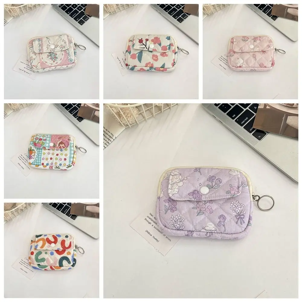 Kawaii Floral Coin Purse Cartoon Printing Korean Style Small Makeup Lipstick Bag Jewelry Packing Bag Card Holder