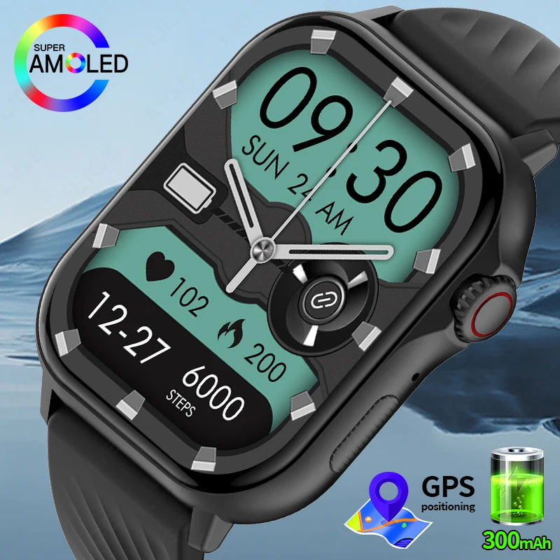 LIGE nuevo reloj inteligente GPS para hombres 2,13 "AMOLED pantalla completamente táctil al aire libre 1ATM reloj deportivo resistente al agua Bluetooth llamada Smartwatch mujeres