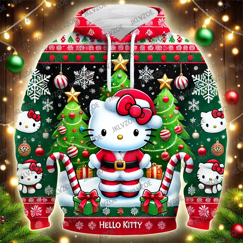 Christmas Special Sanrio Brand Hello Kitty 3D Print Pullover Sweatshirt Winter Women Men Fashion Streetwear Hoodie New Year Gift