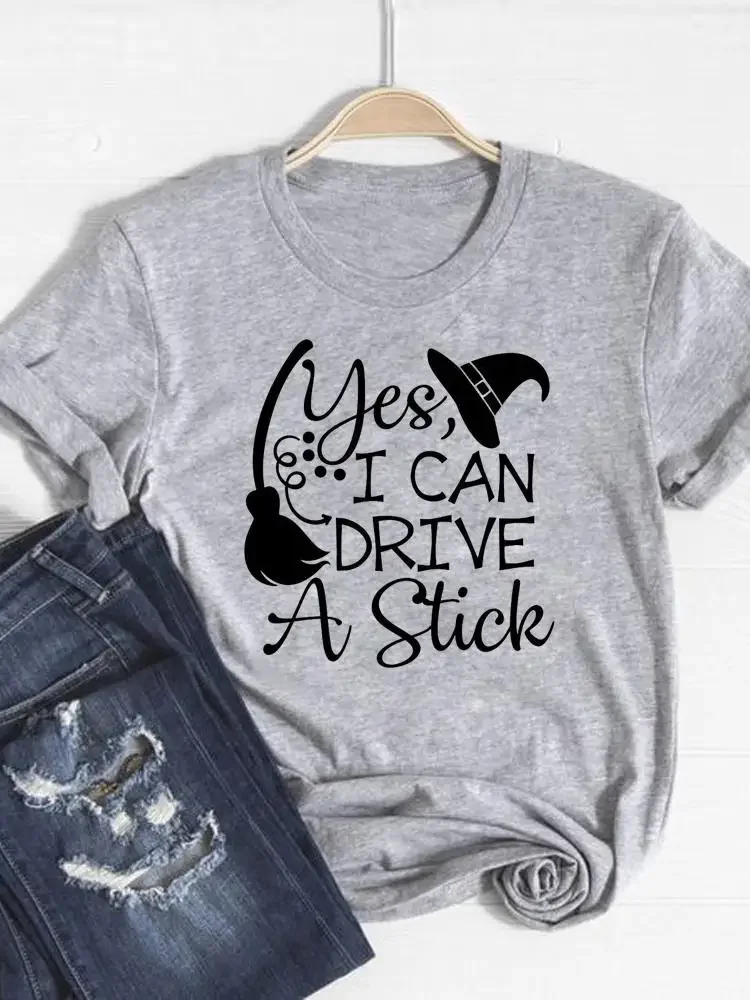 

Футболка женская осень-осень женская футболка День благодарения ведьма стиль лица трендовая одежда Хэллоуин футболка с графическим принтом одежда