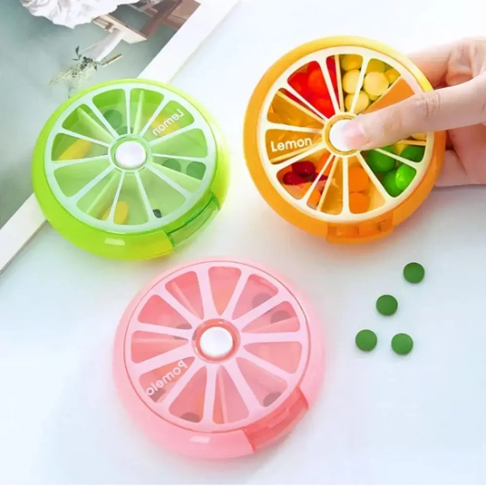 Mini Pill Box Weekly Medicine Pill Box Rotating PillBox Case Splitter Pill Organizer Portable Travel 7 Day Pills Container Case