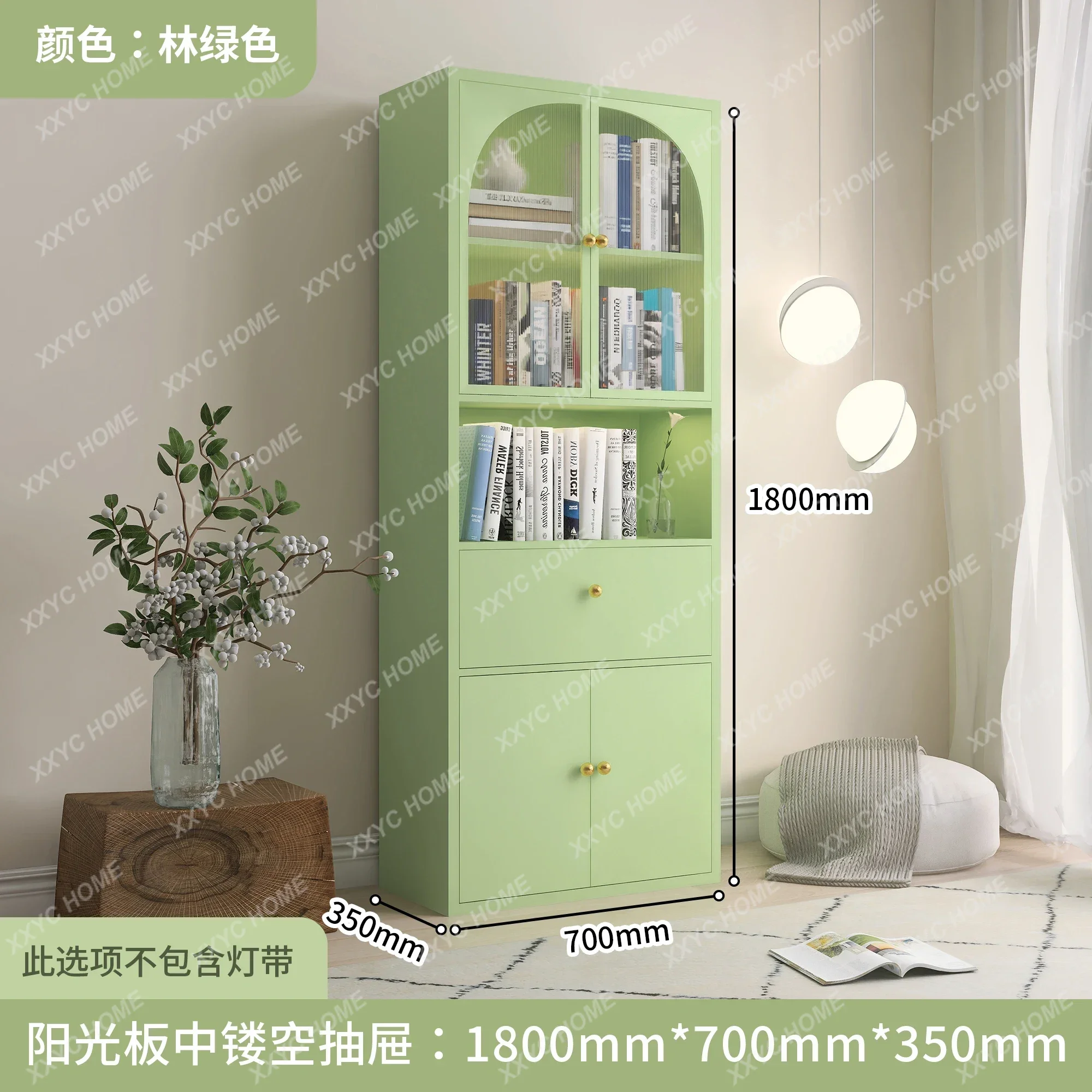 S Cream Style Bookcase Glass Door Dust-Proof Bookshelf Iron Storage Cabinet
