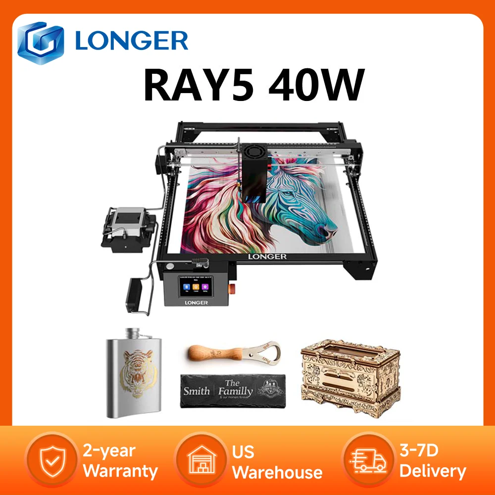 

Лазерный гравер LONGER RAY5 40W с сенсорным экраном, 32-битным чипсетом, подключением по Wi-Fi, высокоточная гравировка и резка с площадью обработки 0,10*0,15 мм²