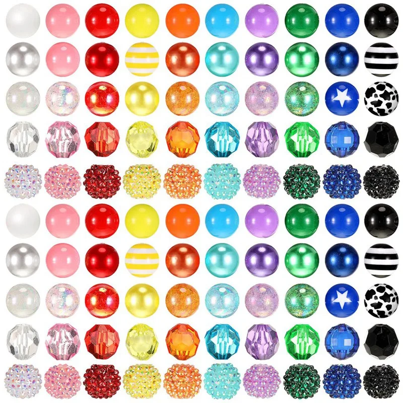 100 Pcs 20Mm Beads For Pens Rhinestone Beads Bubblegum Beads For Pens Beadable Keychains DIY Craft Pen Jewelry Making Durable