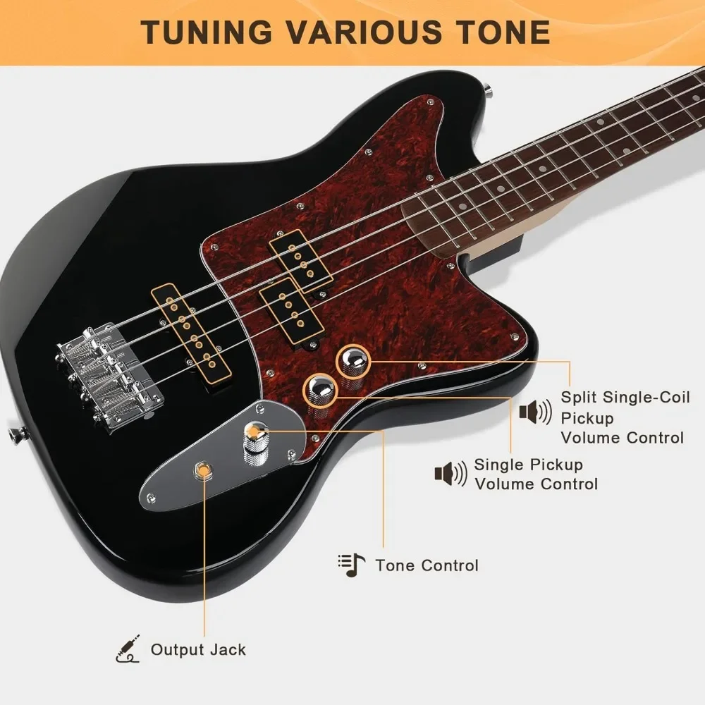 Electric Bass Guitar 4 String Beginner Kit w/20w Amp, Full Size Bass with Digital Tuner,Amp Cable, Strap, Bag and Accessories