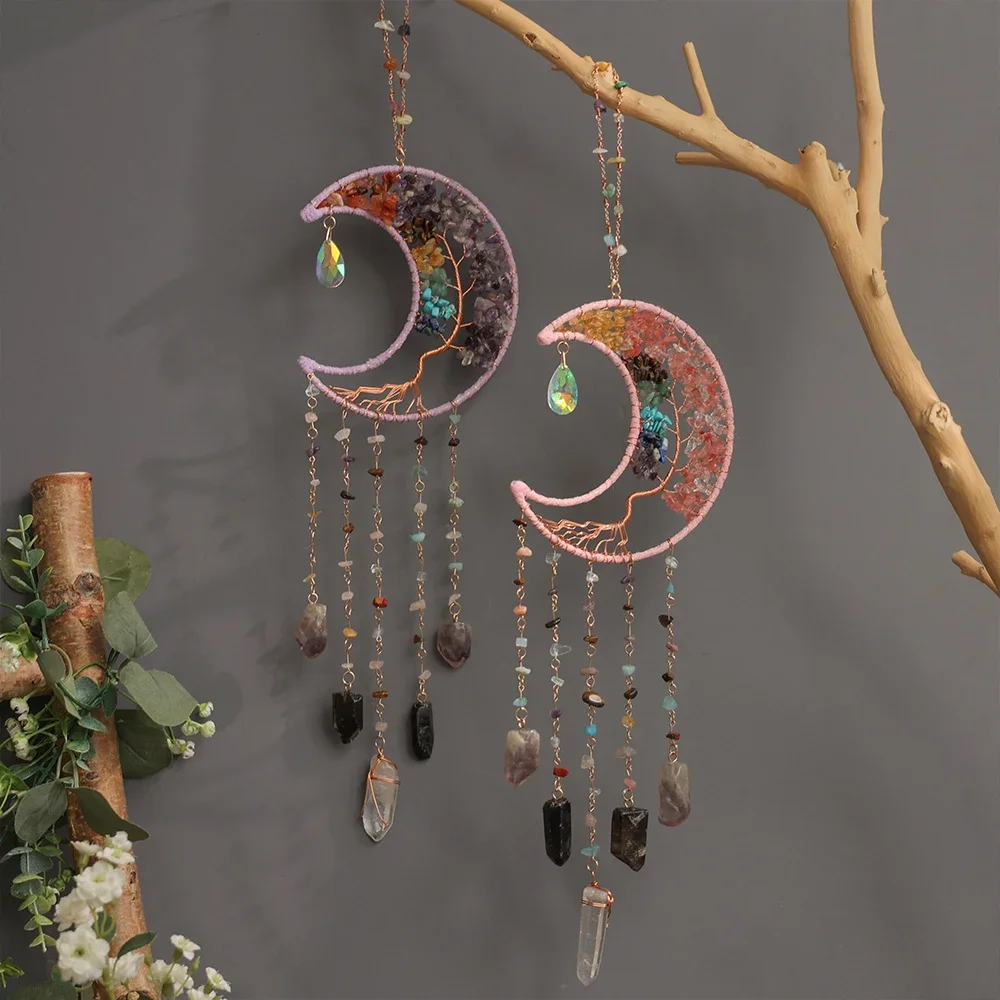 Dream Catcher Crystal Stone Handmade Wind Chime Suncatcher Car Pendant Room Hanging Ornaments Birthday Festival Gifts Home Decor