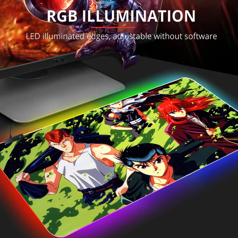 Gaming Mouse Pad RGB YuYu Hakusho Pc Gamer Cabinet Speed Desk Mat Computer Office Accessories Mousepad Anime Keyboard ковер Xxl