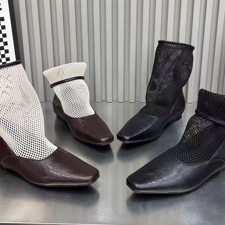 

Натуральные кожаные дышащие женские ботинки с полым сетчатым верхом, новинка 2026 года, универсальные, с острым носком, увеличивающие рост, модные слипоны-полусапожки