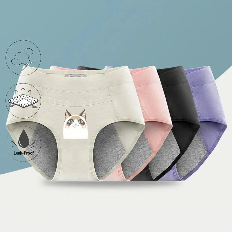 Mutandine mestruali in cotone a prova di perdite mutandine di gatto traspiranti del fumetto donna donna ragazze pantaloni fisiologici Intimates da donna M-XL