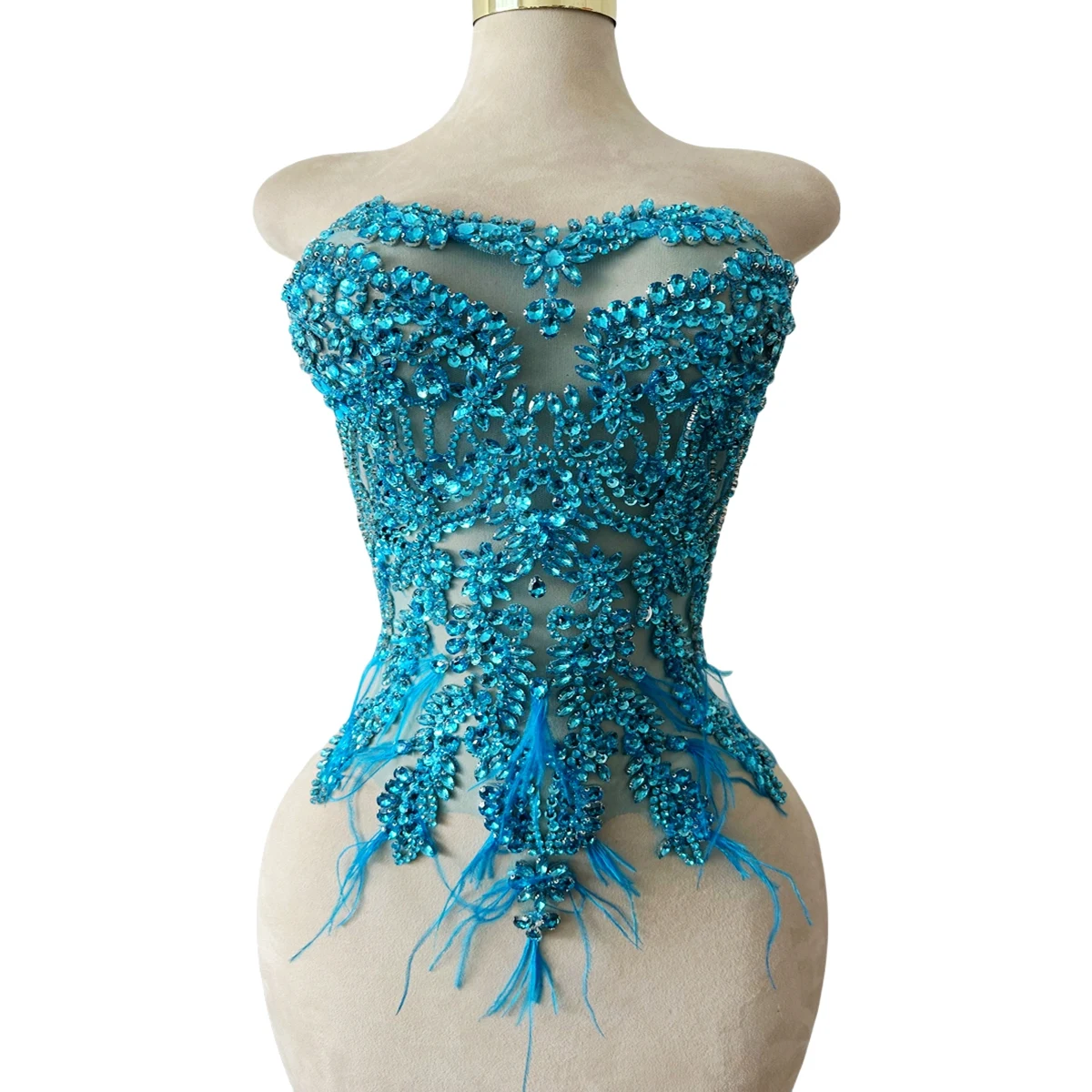 13 色手作りダイヤモンドダチョウの羽のガウンアクセサリー素材ビーズチュールアパレル装飾イブニングドレス生地