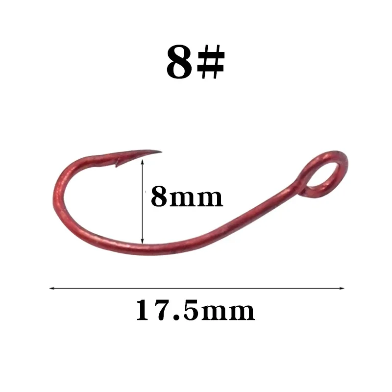 OUTKIT 20pcs High Carbon Steel Fishing Red Single Hook 6# 8# 10# Carp Hook Fishing Hook With Ring Fish Hooks For Lure Spoon
