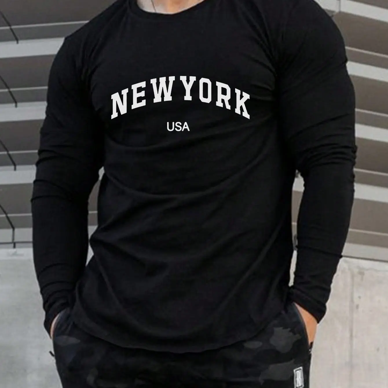 Men's 100% pure cotton loose fit plus size comfortable casual sports Boston letter printed round neck long sleeved T-shirt top image 4