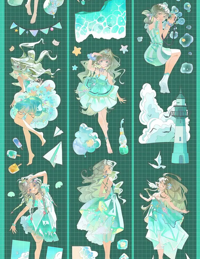 

OKMT Mint Girl's Heart Kimu Monogatari PET Shiny Die Cut Washi Tape Decoration Sticker