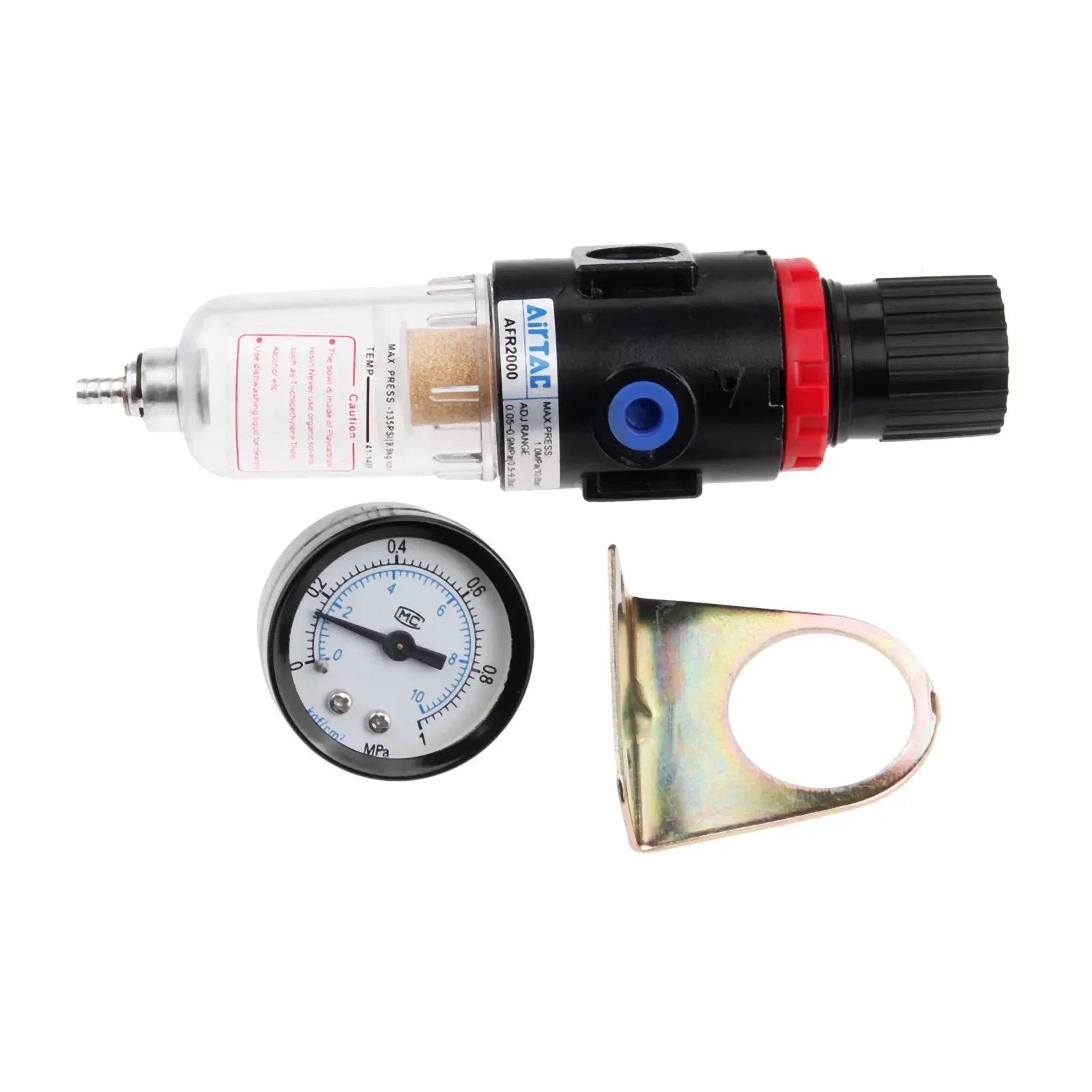 AFR-2000 Pneumatic Parts Airbrush Compressor Air Pressure Regulator with Water Separator Trap Filter & 100psi Gauge Fittings Kit