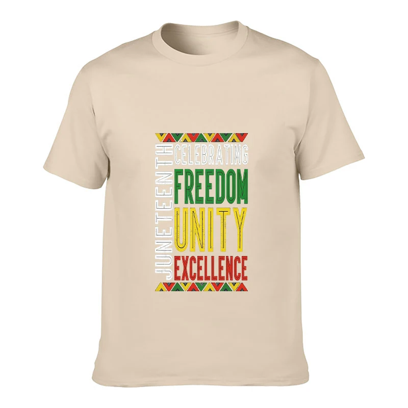 Men Women Tee Juneteenth Freedom Unity Excellence Afro Color Text Print Retro Cultural Casual Style Soft Cotton Crew Neck T-shir