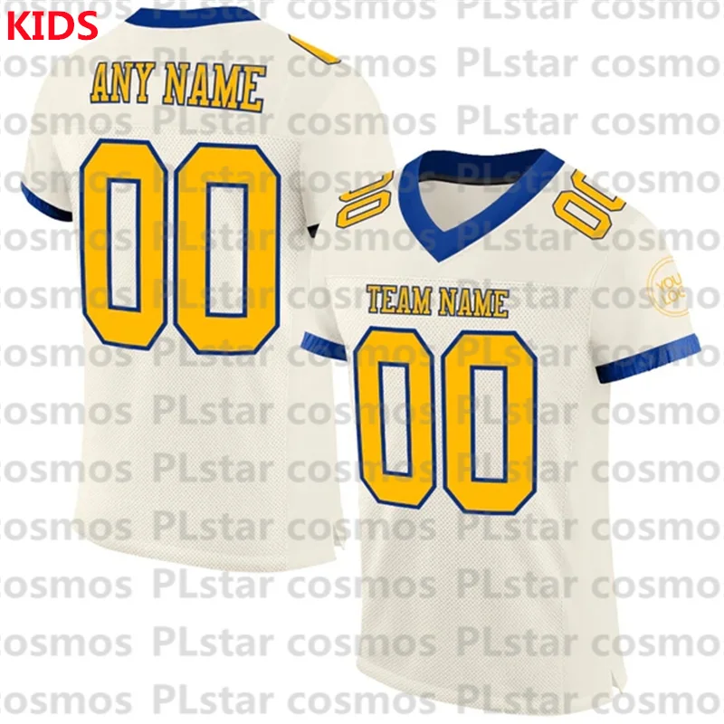 Custom Gold-Royal Mesh Authentic Football Jersey 3D Printed Kids Football Jersey Boys Tops Girl Tees