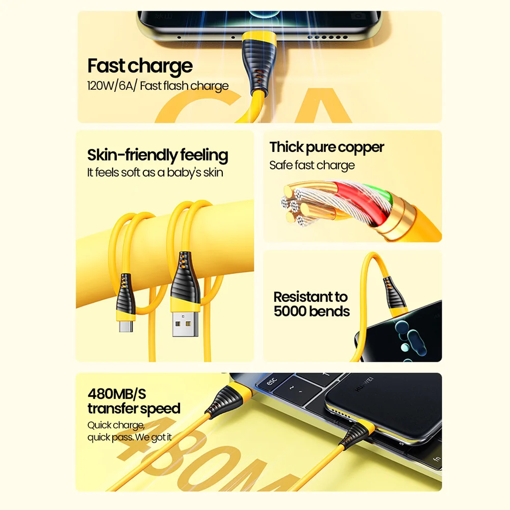 120W Fast Charger Type C USB C PD Charger For iPhone Xiaomi Samsung 6A 120W Type C Super Fast Charging Cable WallAdapter Charger - náhled 5