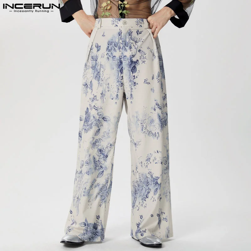 Summer INCERUN 2024 Men Wide Leg Long Pants Floral Printed Trousers Fashion Party Casual Streetwear Men Clothing S-5XL Oversized