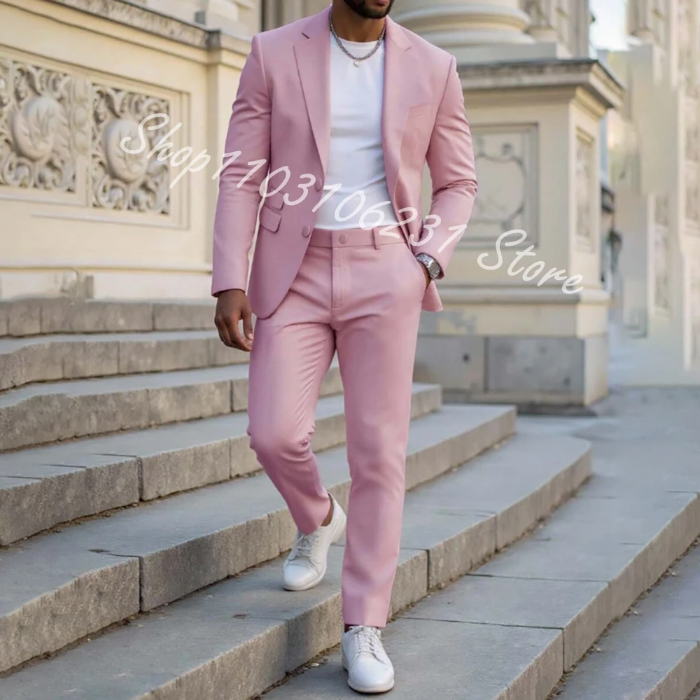 

Pink Luxury Men Suits 2025 Terno Masculino Slim fit 2 Piece Jacket Pants Casual Groom Wedding Party Tuxedos Costume Homme