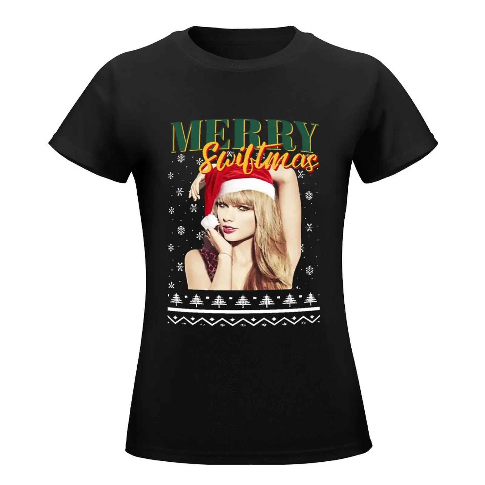 Feliz Swiftmas Art T-Shirt das mulheres, Sweat Tops, Camisetas pretas