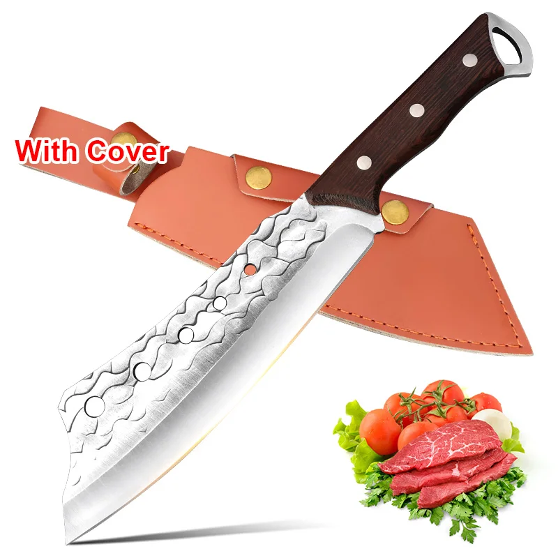 8 inch Hand-Forged Bone Butcher Knife Stainless Steel Kitchen Knife Cleaver Meat Wooden Handle Chef Slaughter Cooking Knives