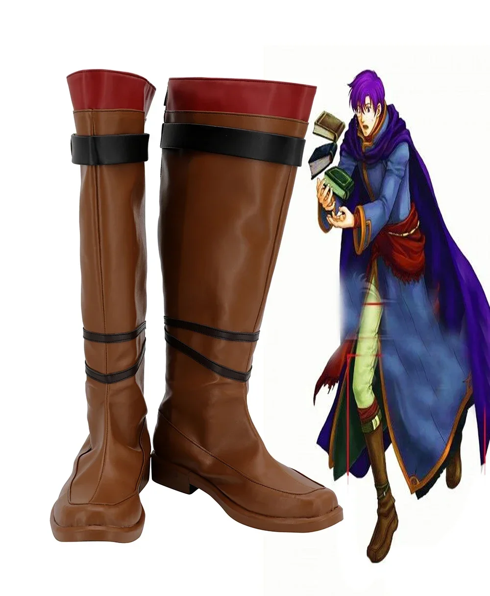 Fire Emblem Blazing Blade Canas Cosplay Boots Brown Leather Shoes Custom Size