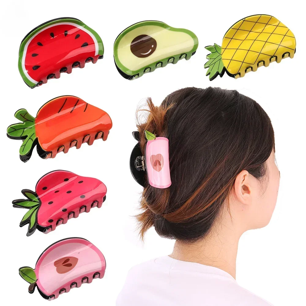 7.8cm 1pc Korean Fruit Style Hair Clip Cute Cartoon Strawberry Watermelon Ladies Hair Clip Holiday Girl Hair Accessories Gift