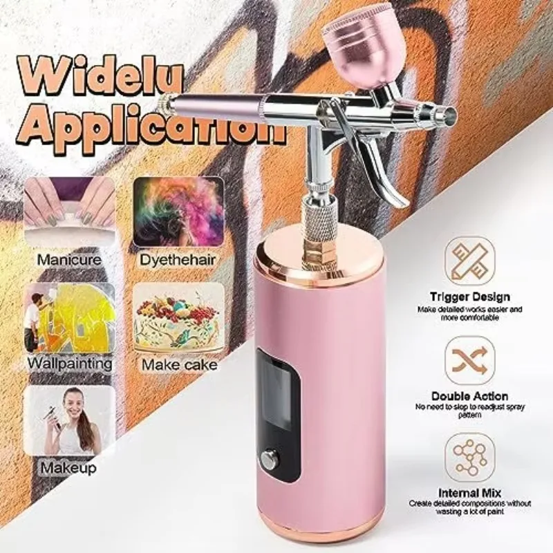 Portable 46PSI Rechargeable Handheld Airbrush Kit Cordless Air Brush for Nail Art Makeup & Painting with Compressor