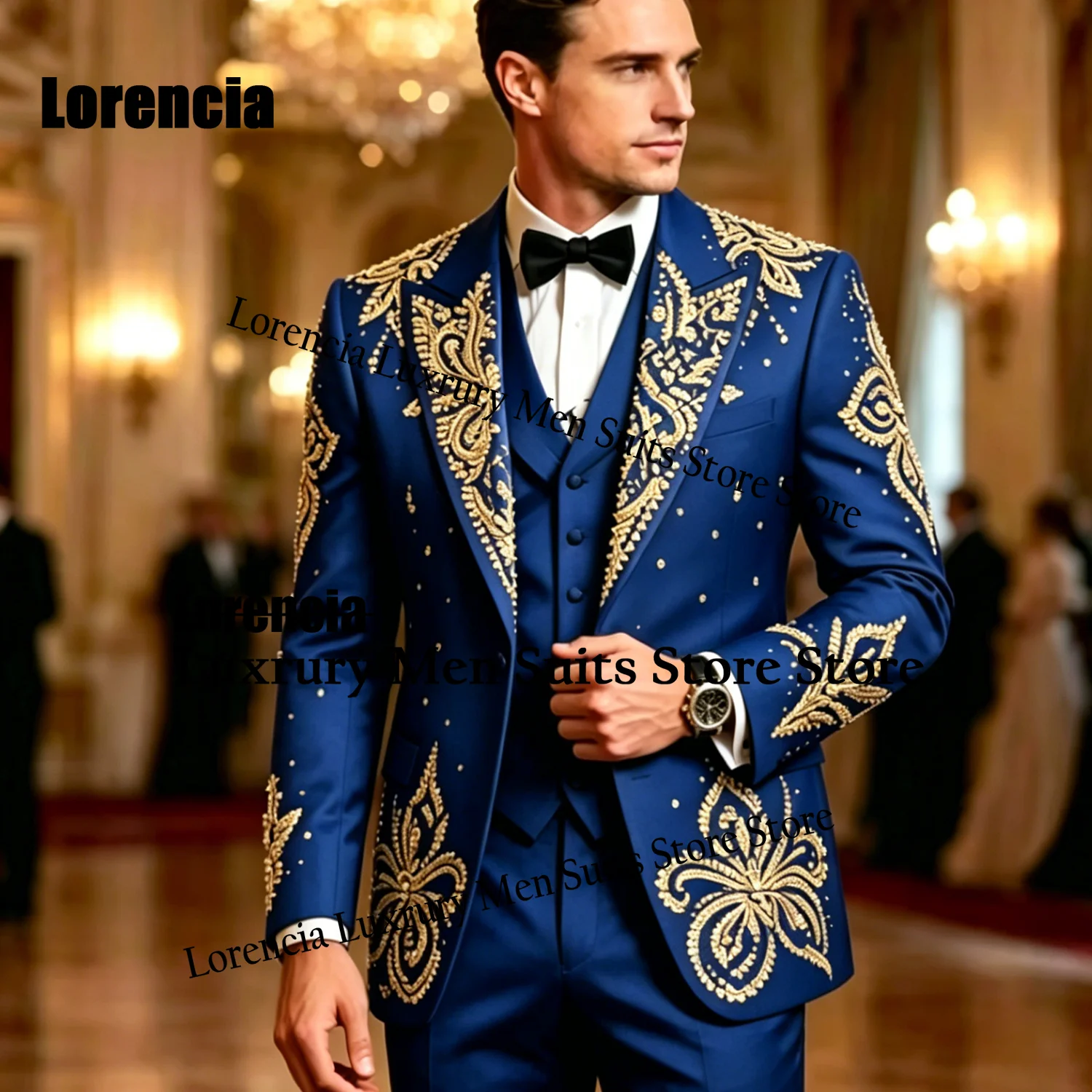 

Customized Luxury Diamond Men suit Elegant Corset Gem For Wedidng Groom Male Prom Party Sparkly Blazer 3 Pieces Set Tuxedos Slim