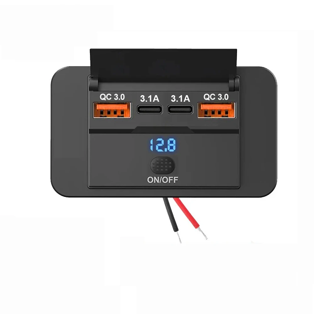 12V 24V USB Outlet Car Charging 4-Ports Dual PD Dual QC3.0 USB C Socket Wall Mount Accessories for Car Boat Marine RV Truck image 3