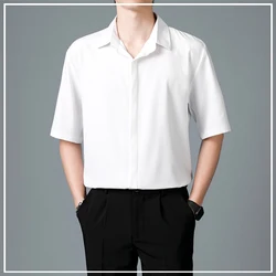 2024 Summer Fashion British Style Business Casual Minimalist Loose Casual Oversize Solid Color Lapel Buckle Short Sleeved Shirt