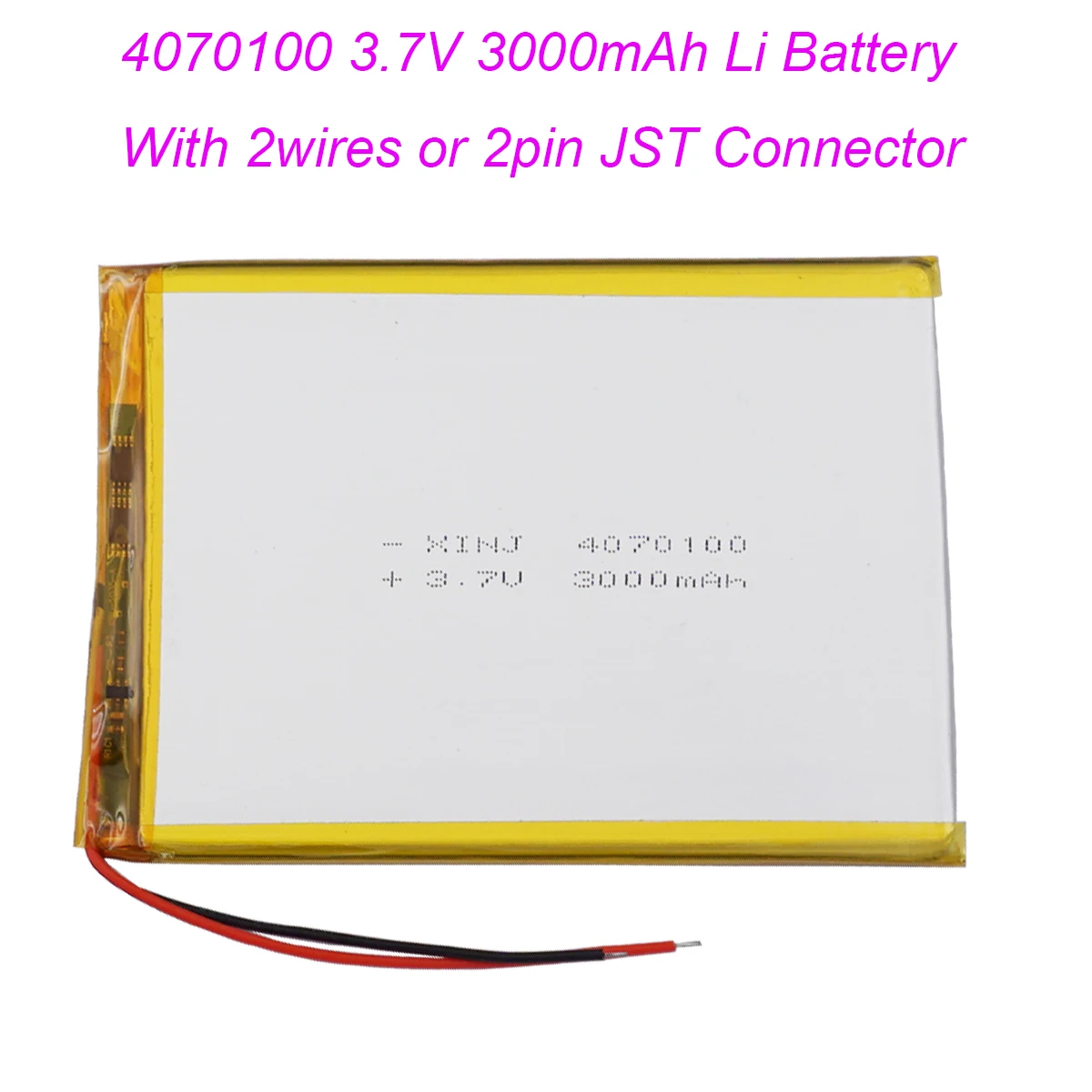 3.7V 3000mAh 11.1Wh Rechargeable Li-Polymer Li Lithium Battery JST 2Pin 1.0/1.25/1.5/2.0/2.54 4070100 For GPS Bluetooth Speaker