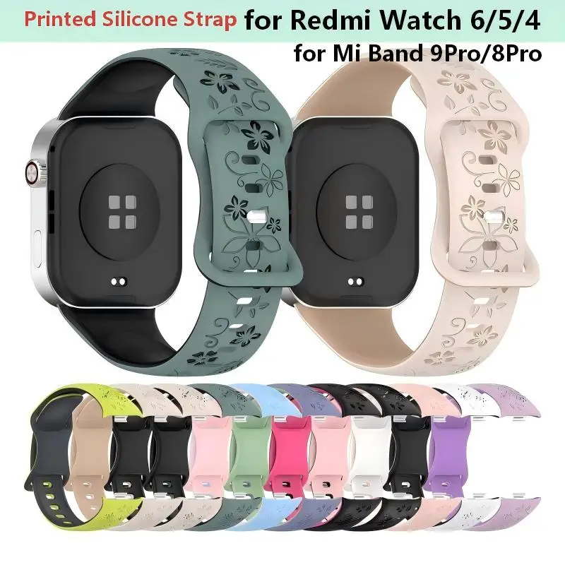 Pulseira de Silicone Macio para Redmi Watch 6 5 4, Bracelete de Couro Gravado para Mi Band 10 Pro 9 Pro 8 Pro, Acessório de Reposição