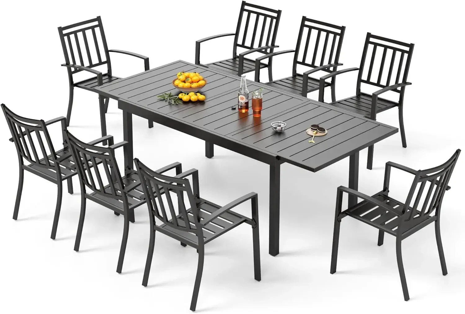 9 Pieces Outdoor Dining Set, 8 Stackable Dining Chairs – Perfect for Patio, Garden, Deck, Porch, and Yard, 9PCS Outdoor Style 3