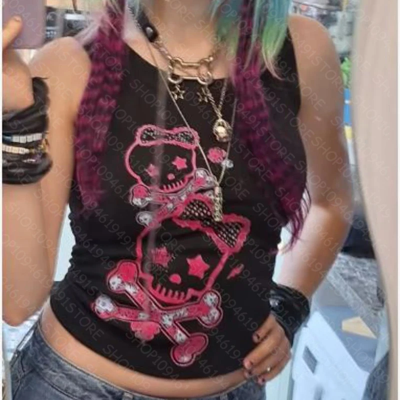 

Punk Letter Print White Tank Gothic Sexy Cropped Tops Streetwear Harajuku Vintage 2000s Tops Emo Girls Y2k Style Women Tank Tops