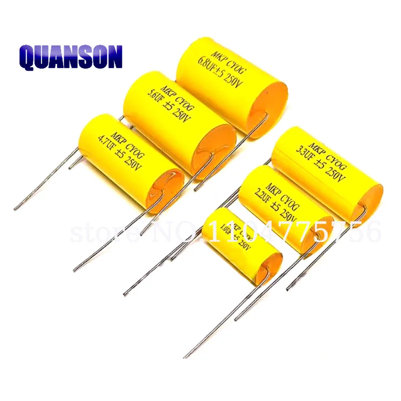 2pcs MKP yellow round axial 250v1/2.2/3.3/4.7/6.8/10/22/33/40/47uf electrodeless tweeter through capacitor