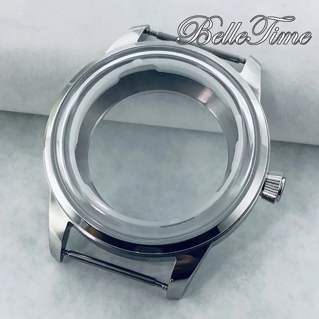 

40 мм серебристые арочные стеклянные часы с короной S для NH34 NH35 NH36 NH38 NH39 NH70 NH72 4R35 4R36 Корпус механизма Коктейли Корпус из нержавеющей стали